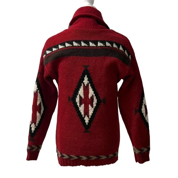 Lost Horizons Hand Knit Wool Fleece Lined Southwestern Shawl Collar Cardigan S - Picture 2 of 6